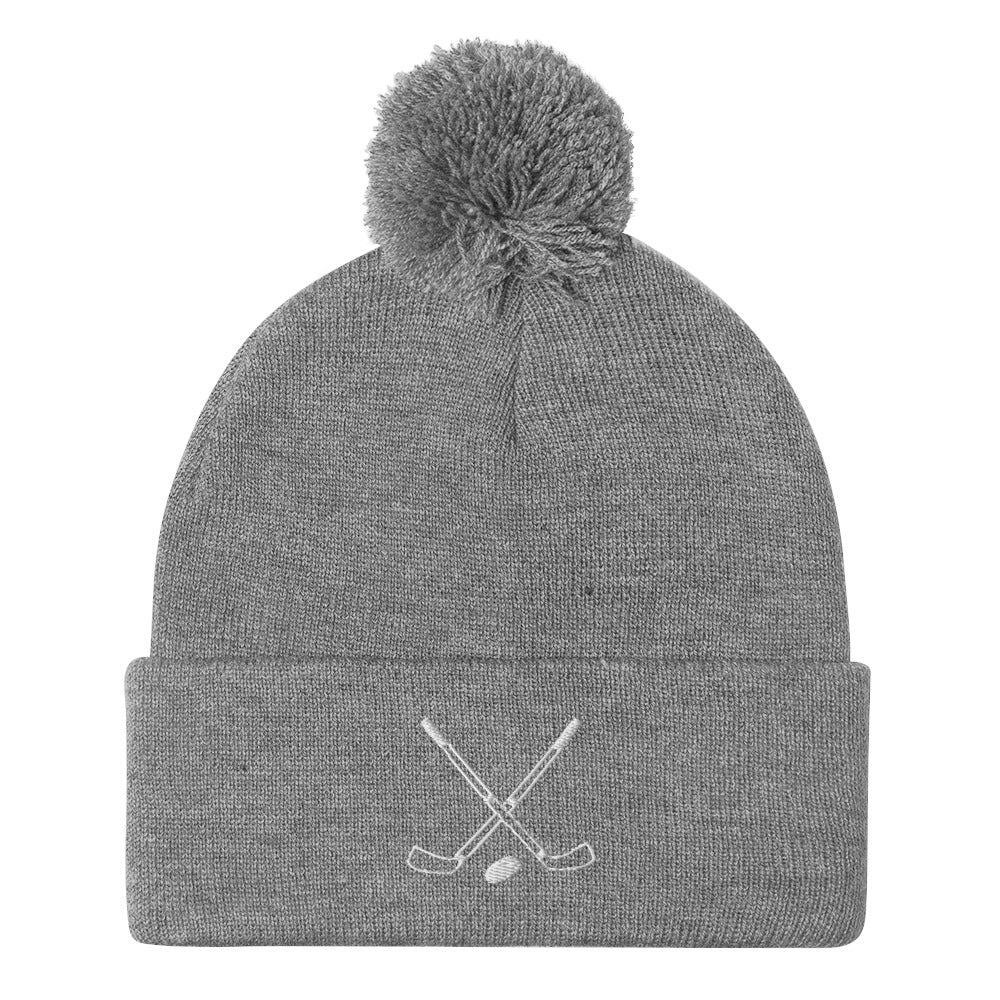 Crossed Sticks Pom-Pom Beanie