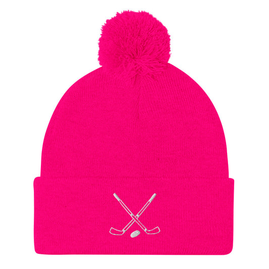 Crossed Sticks Pom-Pom Beanie