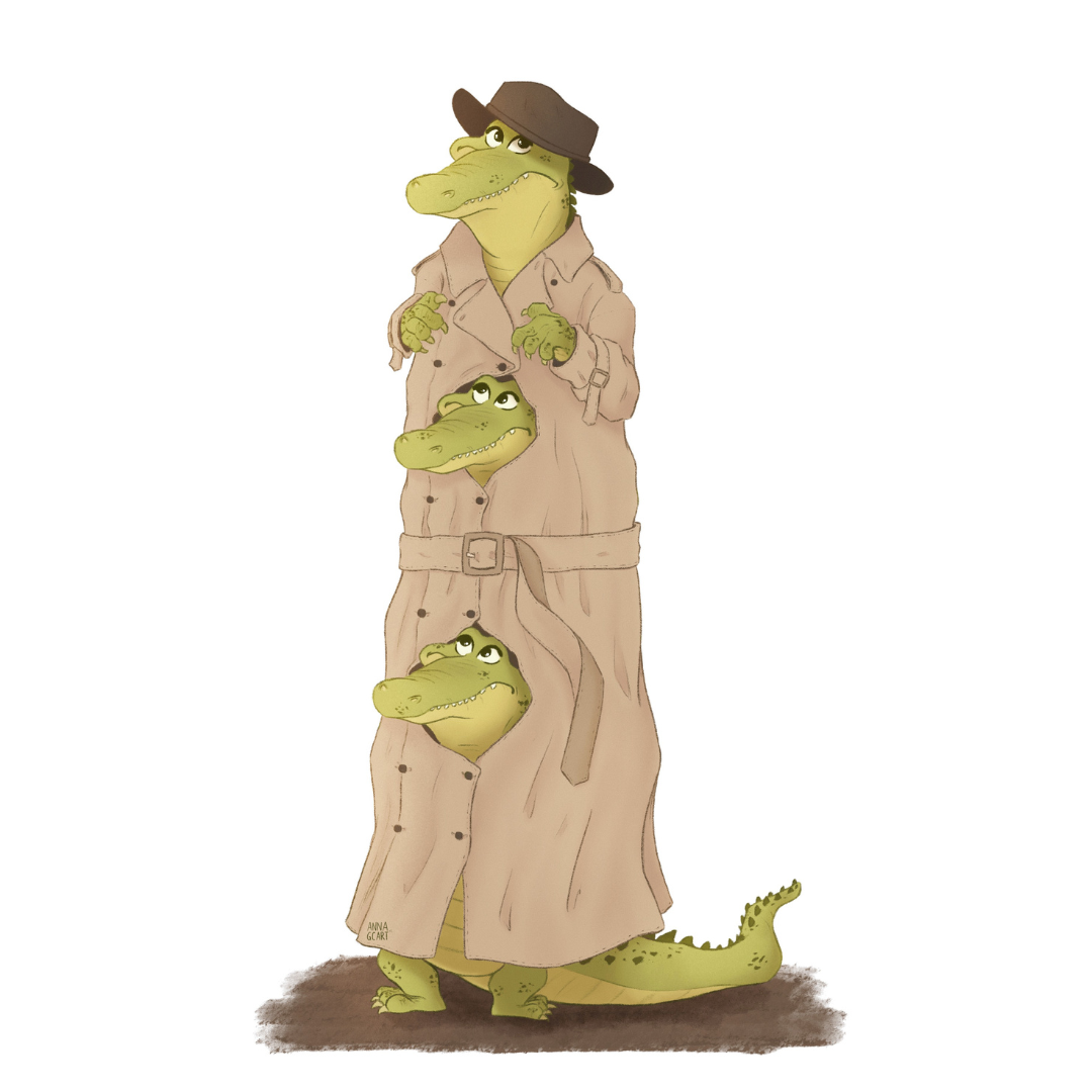 Three Alligators in a Trenchcoat Sticker (E6) – Emily Rath Books